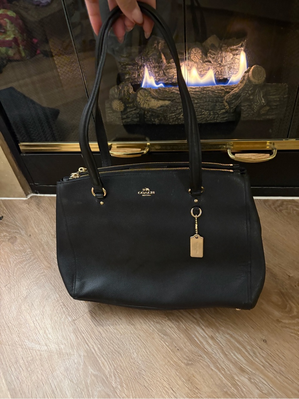 Coach Black Leather Tote with Gold Accent Hardware